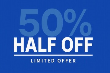 Obraz premium Half off with 50% discount limited offer banner, modern sleek style, compelling retail sale promo.