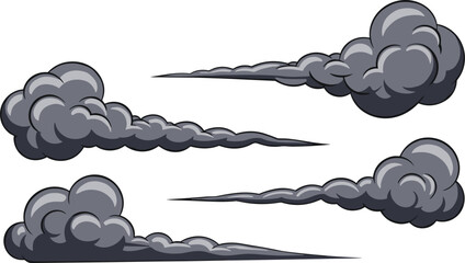 smoke trails set vector exhaust effect. cloud collection for action and motion design. Cartoon  © Rimi