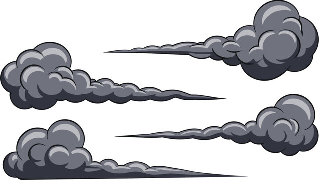 smoke trails set vector exhaust effect. cloud collection for action and motion design. Cartoon 