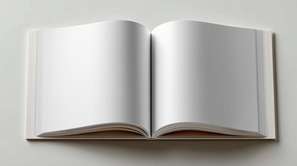 Open book with blank white pages viewed from above, clean mockup layout for magazine, editorial, or text design, isolated on transparent background.