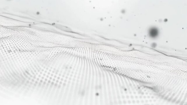 Gentle abstract floating lines on a clean white background with soft dot particle movement, seamless slow motion loop, subtle grunge grain texture,