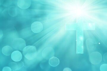 Obraz premium Radiant Christian Cross Surrounded by Light Rays and Bokeh Effects, Symbolizing Hope and Faith