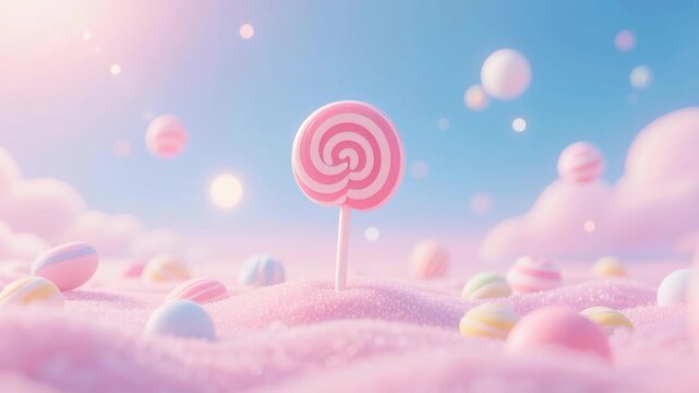 A colorful vector illustration of pink and white swirl lollipops and heart candy designed with sugar spirals on sticks for a sweet Valentine decoration