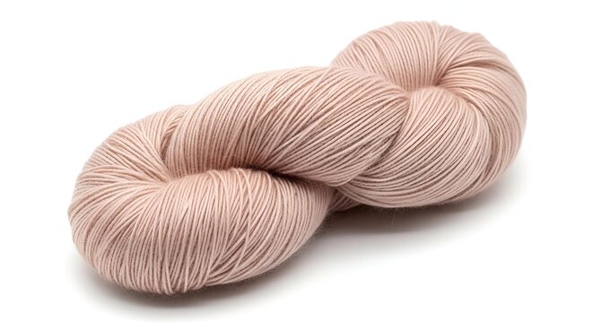 Sft pink skein of yarn is elegantly displayed on pristine white background.