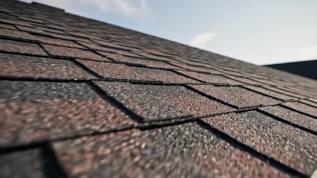 Rooftop shingles and gutter.
