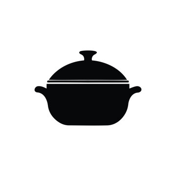 Kitchen cooking pot silhouette icon vector flat design.