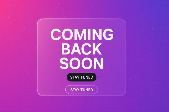 Coming back soon banner with stay tuned message, modern gradient style, engaging retail promotion offer.