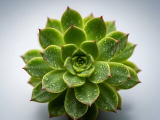 Fototapeta premium Green succulent plant with water droplets detailed close-up photography