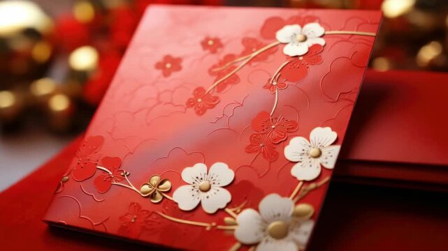 A collection of ornate red cards for the Chinese New Year celebration.