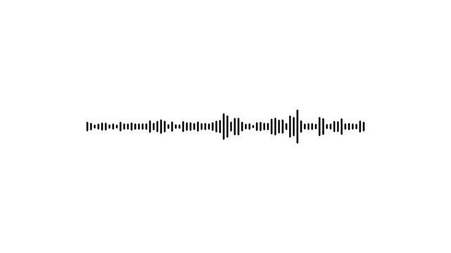 Sleek black audio waveform motion background, minimalist sound wave animation on white background for voice recording, podcast, music apps, seamless loop of digital frequency audio visualizer.
