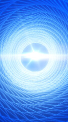 Fototapeta premium Blue and cyan swirling vortex spiral with luminous center, abstract motion tunnel background