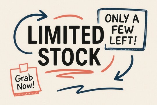 LIMITED STOCK and ONLY A FEW LEFT sale banner, playful doodle style, urgent retail promotion offer.