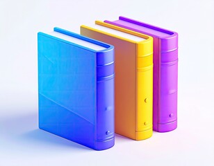 Three brightly colored books stand in a row