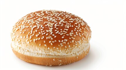 Freshly Baked Sesame Burger Bun Isolated on White