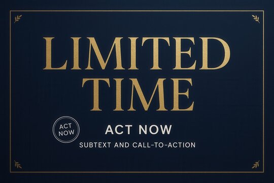 Elegant banner featuring LIMITED TIME and ACT NOW call-to-action, luxurious gold style, compelling retail promotion offer.