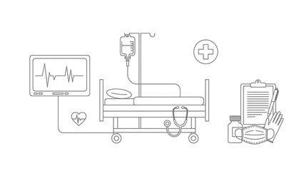 Healthcare and Hospital Medical Equipment Line Art Set