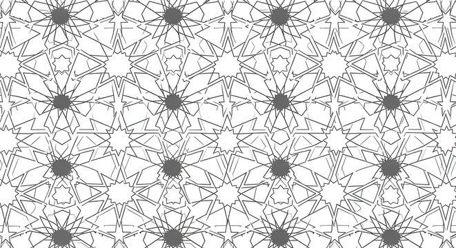 Intricate Geometric Islamic Pattern Vector Illustration, Seamless Arabesque Star Motif, Traditional Moroccan Tile Design, Architectural Background for Decor and Art