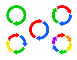various round rainbow recycle arrow symbol logo icon set vector on transparent background