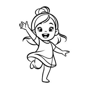 Dibujo sencillo con l&iacute;neas de una chica joven alegre corriendo saludando con la mano 