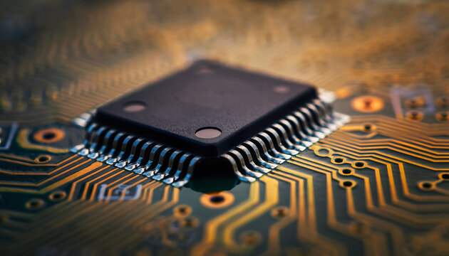 advanced microchip on circuit board representing modern technology innovation and digital processing