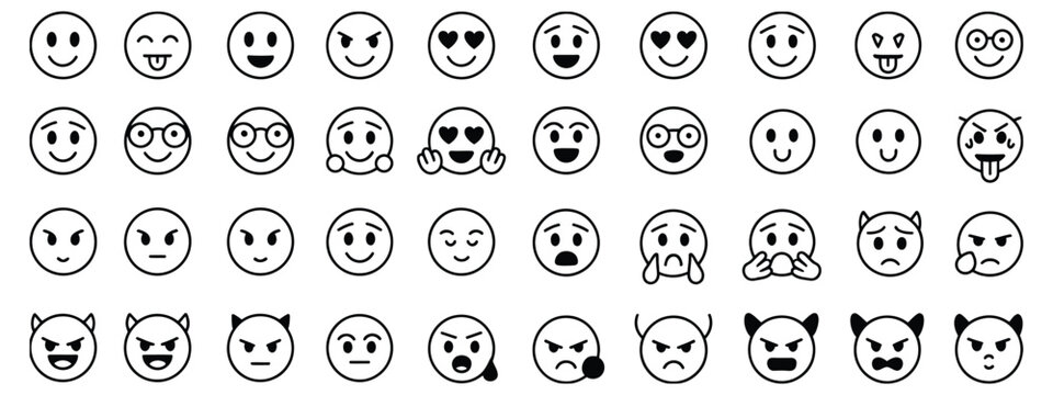 Feedback Emoticons Emojis smiley icons set in trendy flat style, happy, neutral, sad faces, customer satisfaction rating scale, transparent vector illustration.