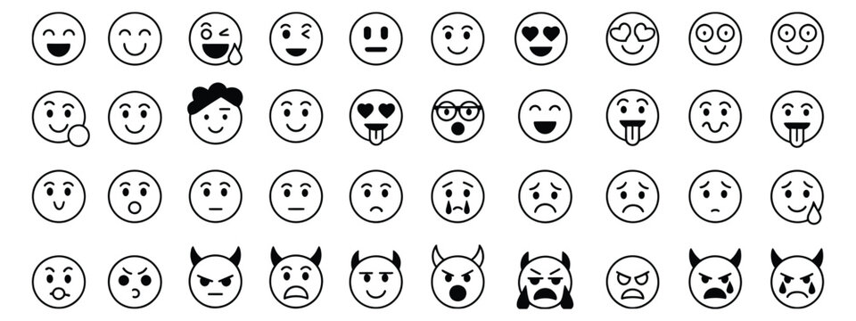 Feedback Emoticons Emojis smiley icons set in trendy flat style, happy, neutral, sad faces, customer satisfaction rating scale, transparent vector illustration.