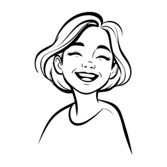 Dibujo sencillo con líneas de una chica joven alegre © teracreonte