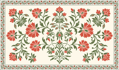 Traditional botanical floral artwork with hand drawn orange flower motifs. Botanical floral ethnic artwork inspired by traditional Indian flower motifs. © Design 35