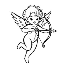 Fototapeta premium Dibujo sencillo con líneas de cupido con arco y flecha para tarjetas y felicitaciones de San Valentín 