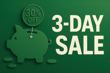 Bold 3-DAY SALE banner with 30% OFF discount offer, modern and sleek style, striking retail promotion visual.