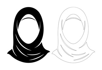 Stylized illustration of a black and white hijab, representing modesty and cultural identity