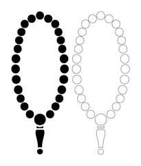 Two prayer beads, one solid black and one outlined in white, symbolizing spiritual reflection.