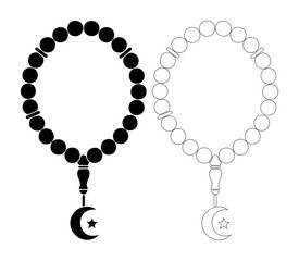 Islamic prayer beads with crescent moon and star symbol