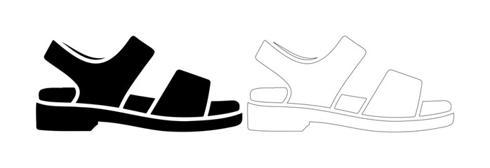 Iconic black and white outlines of a stylish sandal, perfect for fashion and design concepts.