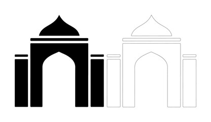 Iconic architectural gateway silhouette in solid black and outline design