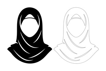 Simple graphic depiction of two hijabs, one solid black, one outlined in white.