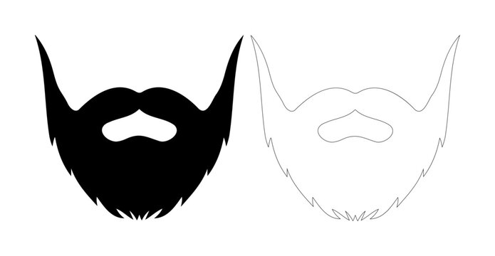 Stylized beard and mustache icons, one solid black, one outlined, on a white background.