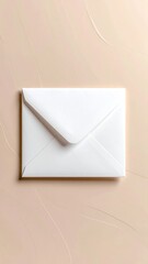 A crisp, white envelope resting on a textured, light peach surface