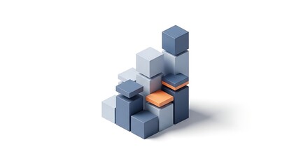 Obraz premium 3D geometric blocks stack illustration showing growth or progress with one highlighted cube