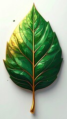 Detailed illustration of a green leaf with gold accents