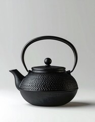 Black cast iron teapot on white surface (1)