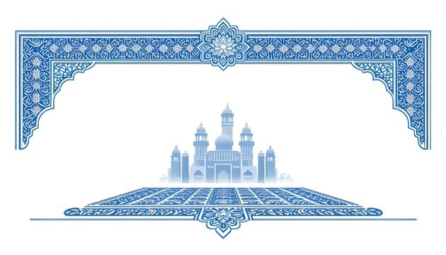 Elegant blue janamaz with Islamic geometric pattern on white background
