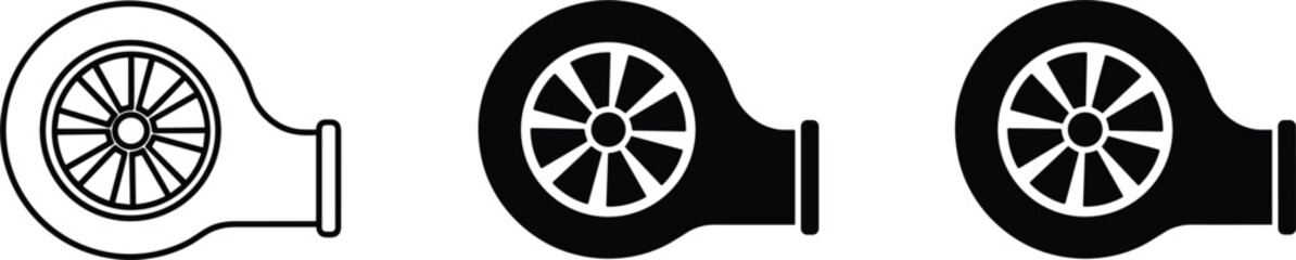 Obraz premium Turbocharger turbine vector icons set with outline and solid styles automotive engine performance technology illustration design