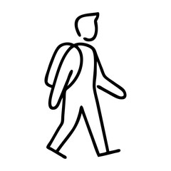 Senderismo en la naturaleza. Dibujo sencillo con líneas de un hombre caminando con una mochila a la espalda  © teracreonte
