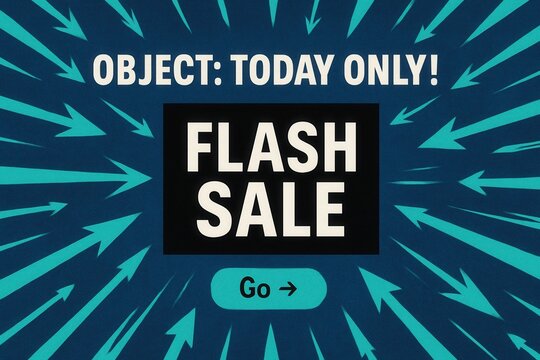 Flash sale banner with OBJECT: TODAY ONLY! promotion, dynamic arrows style, urgent retail discount offer.