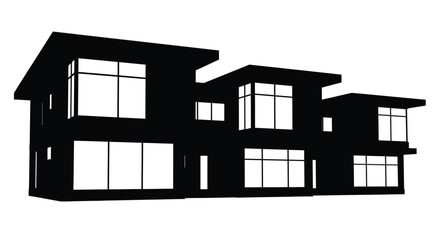 Black silhouette of a modern multi-story house home