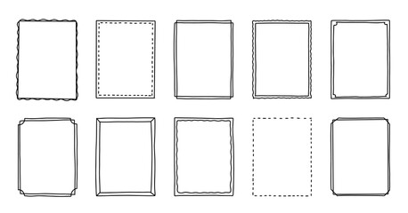 hand-drawn doodle frames in a clean line style, featuring decorative rectangular borders perfect for planners, notes, posters, digital journaling, and creative layout designs.