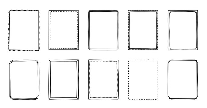 hand-drawn doodle frames in a clean line style, featuring decorative rectangular borders perfect for planners, notes, posters, digital journaling, and creative layout designs.