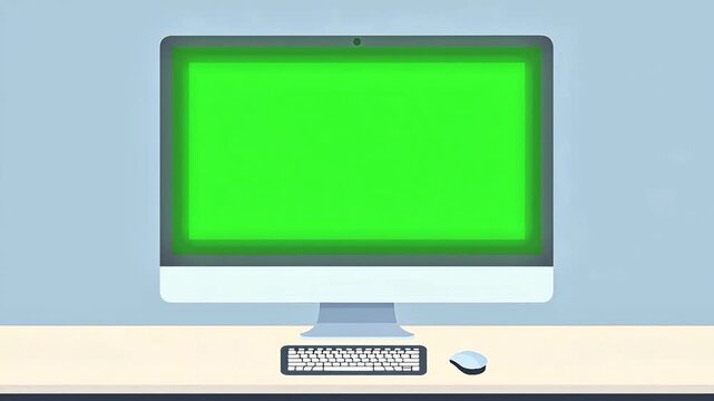 All in one computer with green screen and peripherals on desk