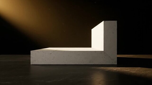 Minimalist Concrete L-Shaped Display Stand Under Spotlight, Studio Setting, Product Presentation